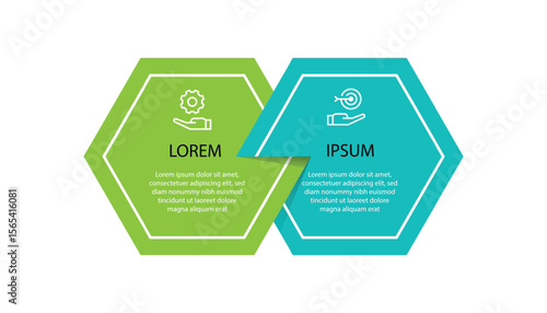 2 step design infographic template. Vector diagram information with paper style and icons suitable for workflow, business information and web presentation.