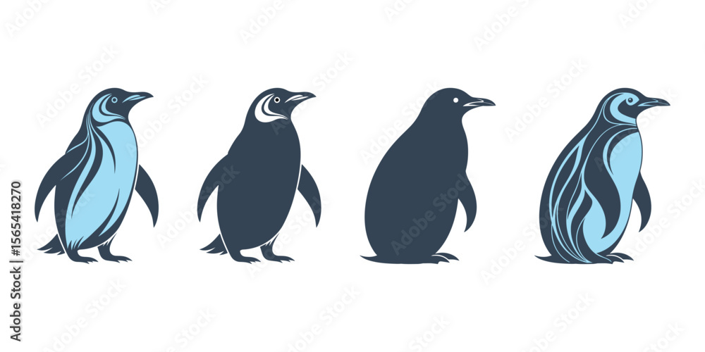 Fototapeta premium Isolated on white background, penguin vector icon child cartoon character illustration symbol graphic doodle