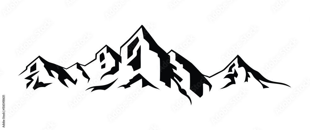 Fototapeta premium Black and White Stylized Mountain Range Illustration Three Peaks Jagged Silhouette Graphic