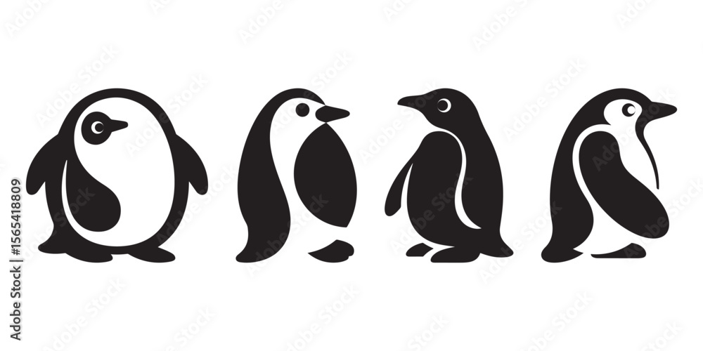 Fototapeta premium Isolated on white background, penguin vector icon child cartoon character illustration symbol graphic doodle