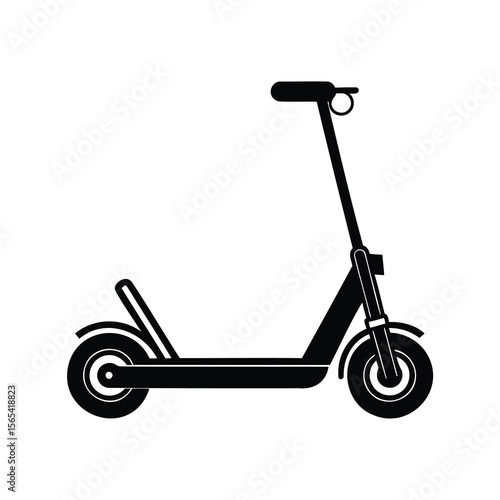 Isolated black vector silhouette of a modern electric kick scooter illustration