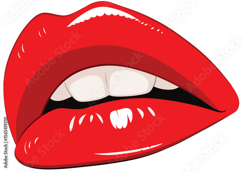 Wallpaper Mural Bright Red Lips with White Teeth Slightly Open Mouth Illustration vector Torontodigital.ca