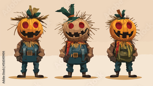 Explosive bomb head with scarecrows cartoon character vector illustration