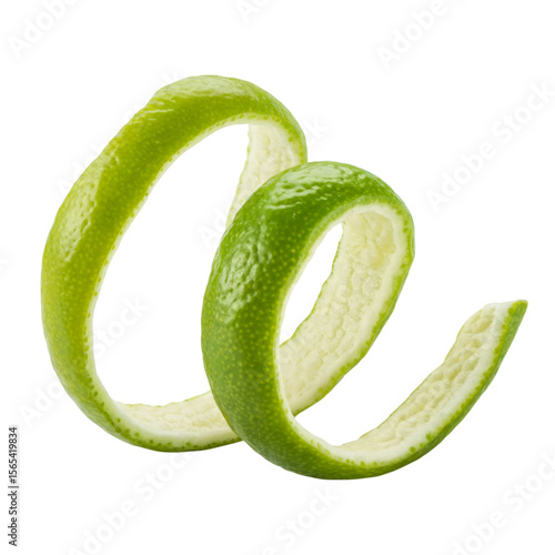 Fresh green lime peel spiral twist isolated on transparent background © SumaiyaAkter