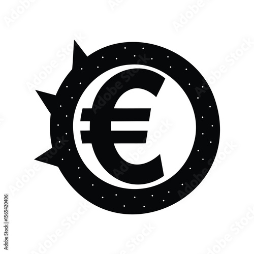 Stylized Euro Symbol with Spikes and Dots in Black and White