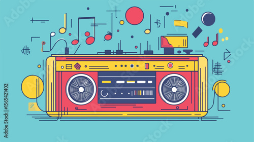 Modern Boombox Music Player Line Flat Vector Illustration