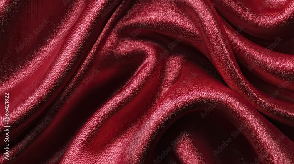 Fototapeta premium Deep red satin fabric draped in flowing folds