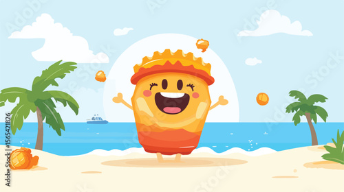 Playful Bottle Cap Mascot on Vacation Flat Vector Illustration