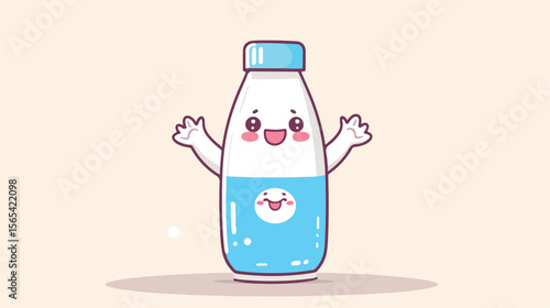 Cute Korean Character Cartoon Mascot Holding Bottle of Milk
