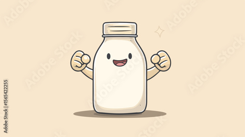 Strong Muscular Cartoon Mascot Holding a Bottle of Milk