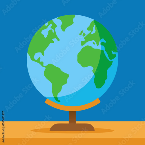 Cartoon Globe on a Desk with Blue Background