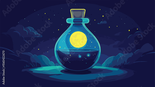 Moon Alchemy Bottle Flat Vector Illustration