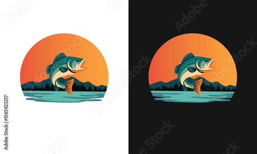 Fishing T-Shirt Design – Largemouth Bass with Water Splash and Outdoor Style