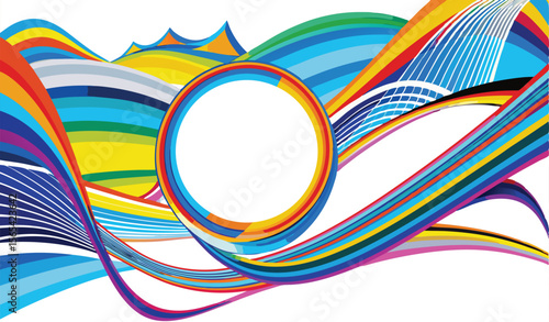 Abstract Colorful Swirling Lines Rainbow Hues Oval Frame White Background vector