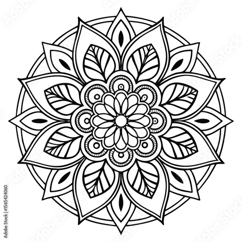 Intricate floral mandala design with repeating petal patterns and circular symmetry