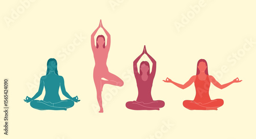 Yoga poses for beginners vector art illustration and meditation exercises
