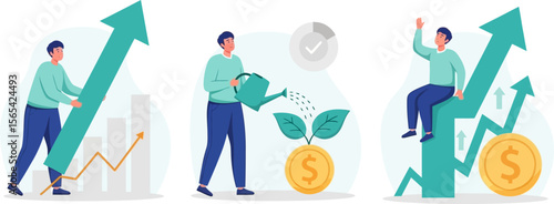 Business growth strategy concept vector illustration for financial success