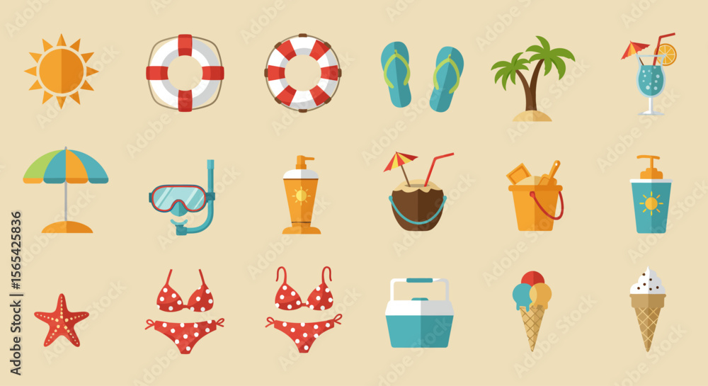 summer icons set summer icons set