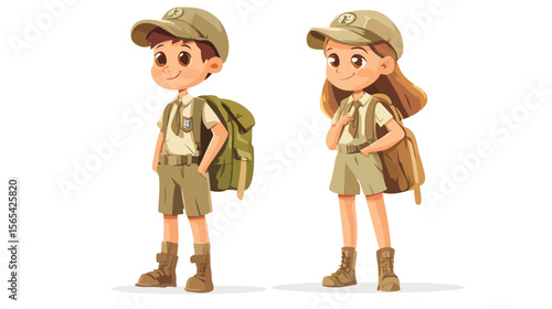 Scout Uniformed Boy and Girl on White Background Vector Illustration