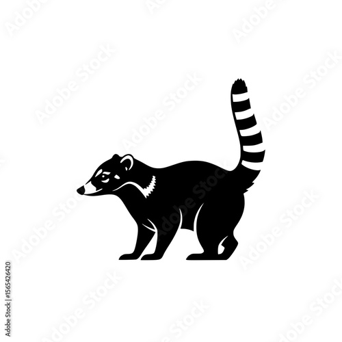 Coati Silhouette of a Mammal Animal with Striped Tail Standing Still