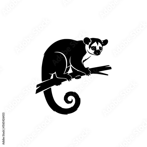 A Detailed Silhouette of a Lemur Perched Gracefully on a Tree Branch
