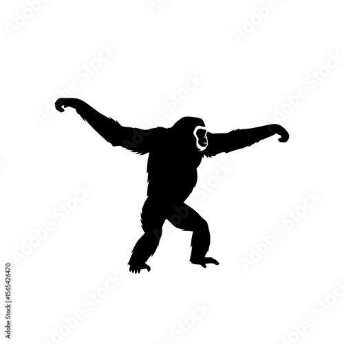 Elegant Gibbon Silhouette with Arms Extended in a Graceful Pose