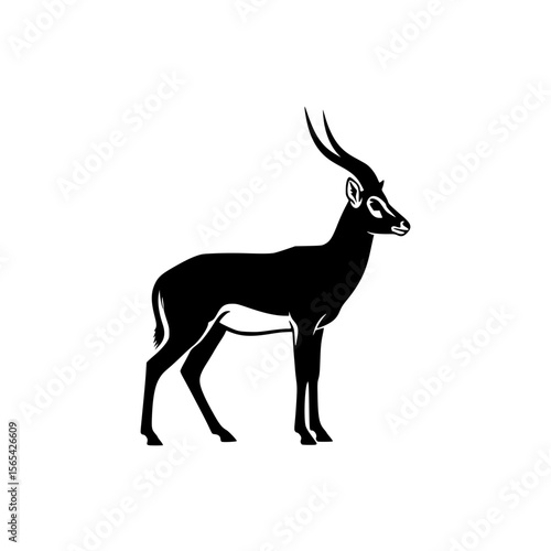 Elegant Silhouette of a Gazelle Standing Gracefully Against a White Background