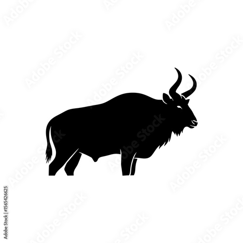 Powerful Silhouette of a Majestic Bull Standing Proudly with Large Horns