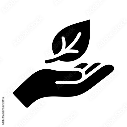 Hand holding leaf icon for sustainability, environmental conservation, and nature.