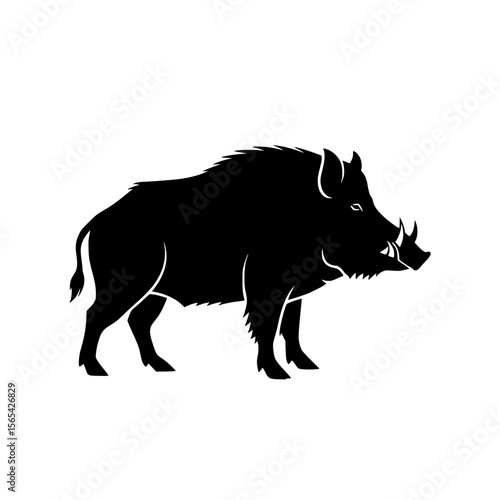 Wild Boar Silhouette Standing in Profile Facing Right Black Ink Style