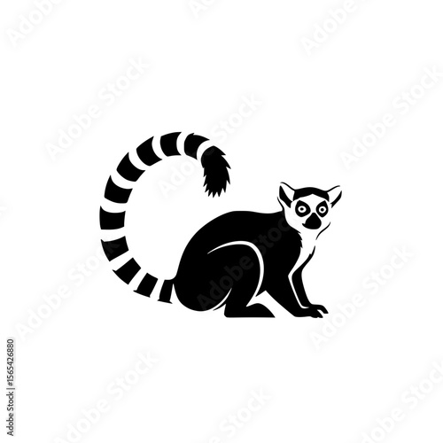 Ring Tailed Lemur Silhouette with Striped Tail Vector Art
