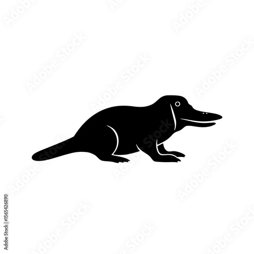 Simple Black Silhouette of a Platypus Standing on All Fours