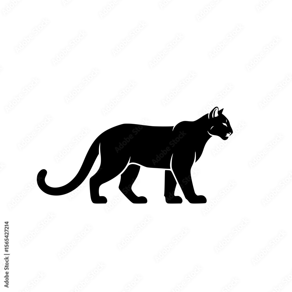 Obraz premium Black Panther Silhouette Standing Proudly on a White Background Majestic Wild Cat Illustration Elegant Big Feline Predator