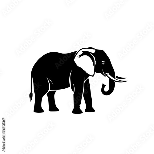 Majestic African Elephant Silhouette Standing Proudly Against White Background Wildlife