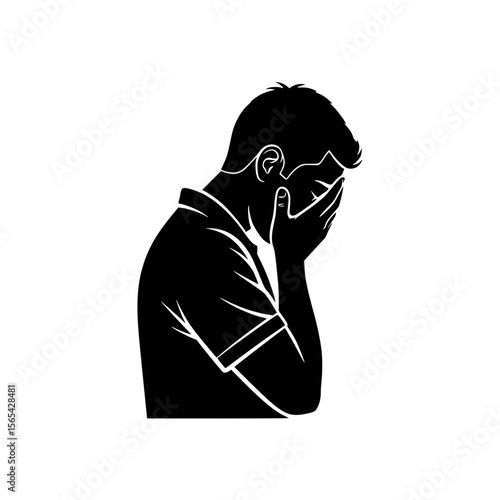 Man Silhouette Holding His Head In Despair And Sadness