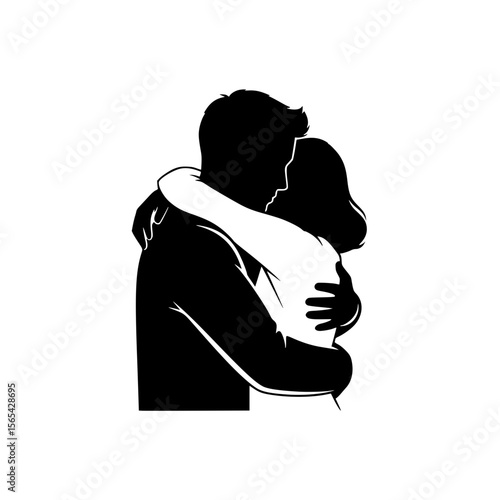 A Tender Silhouette Embrace Between Two Lovers in a Warm Hug
