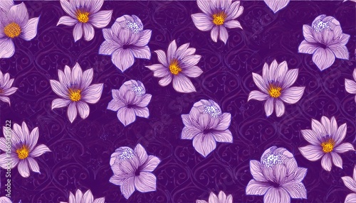 thai seamless pattern with purple flowers on abstract purple background for printing on fabric curtains wallpaper wrapping paper