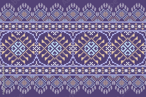 Cross stitch pattern concept showcasing traditional ethnic geometric pattern, Design for textile, background,carpet,wallpaper,clothing,wrapping,Batik,fabric,Vector illustration	
