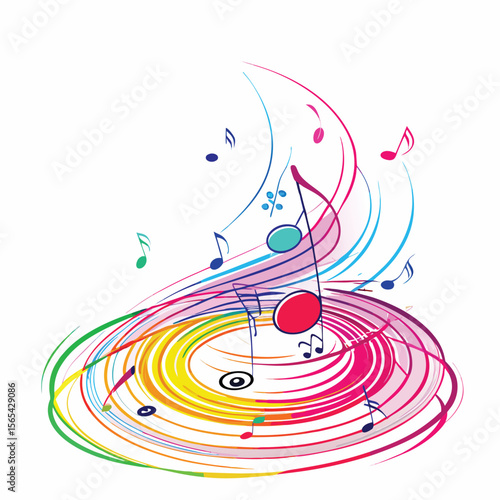 Abstract Colorful Music Notes Swirling Design Vibrant Rainbow Hues Spiral Background