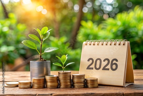 Financial Growth and Investment Strategy for a Prosperous Future, Featuring Stacks of Money and Growing Plants