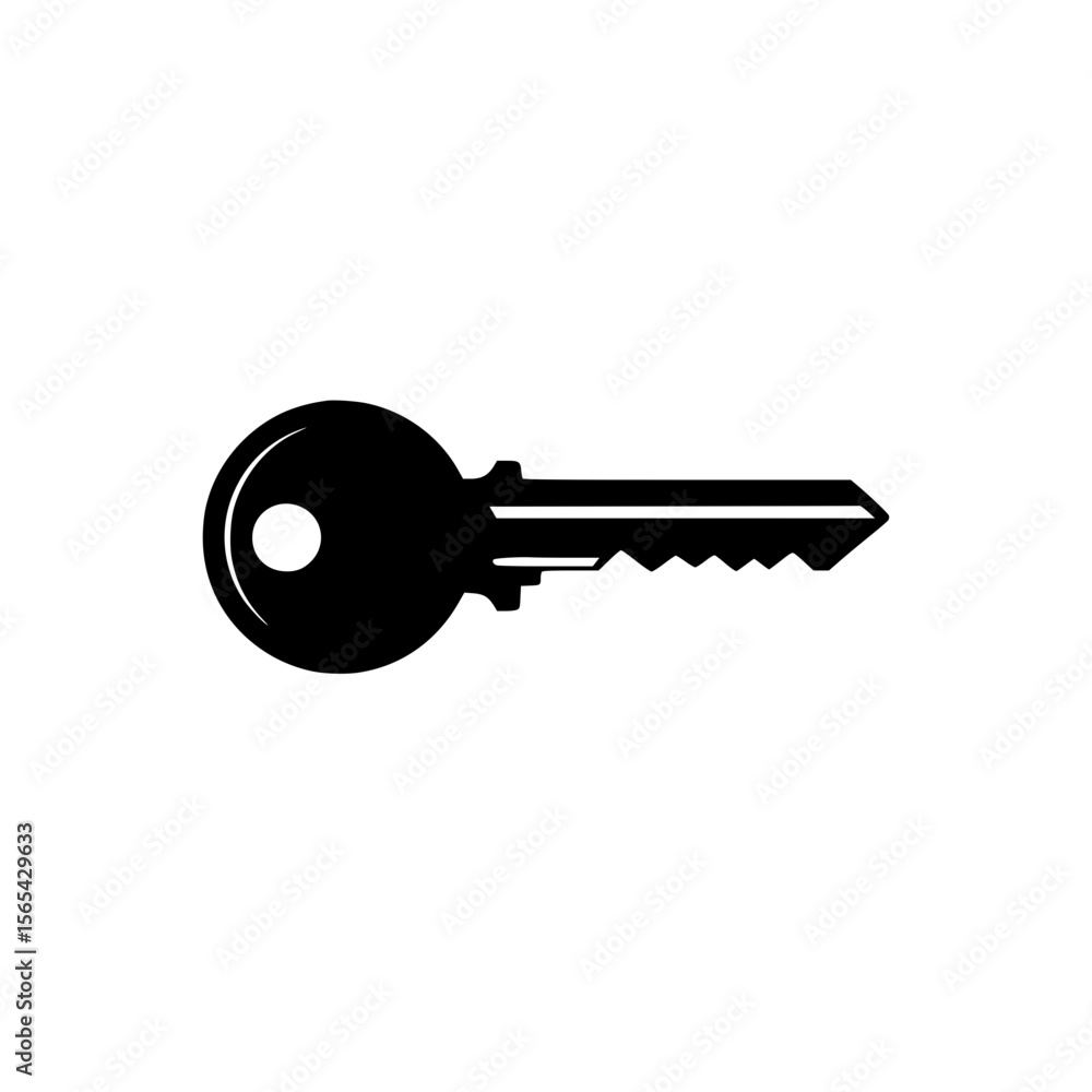 Simple Black Silhouette of a Key with a Round Head and Jagged Edge Simple Black Silhouette of a Key with a Round Head and Jagged Edge