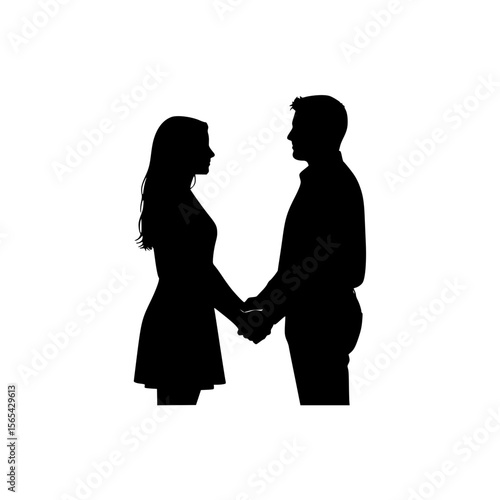 Couple Holding Hands Silhouette Facing Each Other Romantic Moment Together