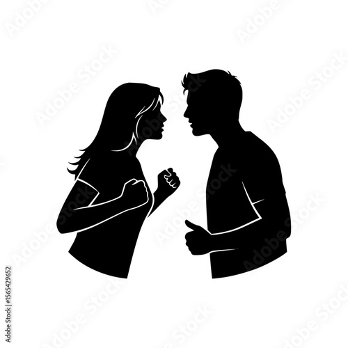 Silhouette of a Man and Woman Confronting Each Other in a Heated Discussion