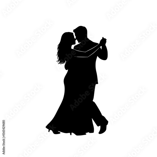 Elegant Couple Dancing Silhouette Romantic Evening Formal Event