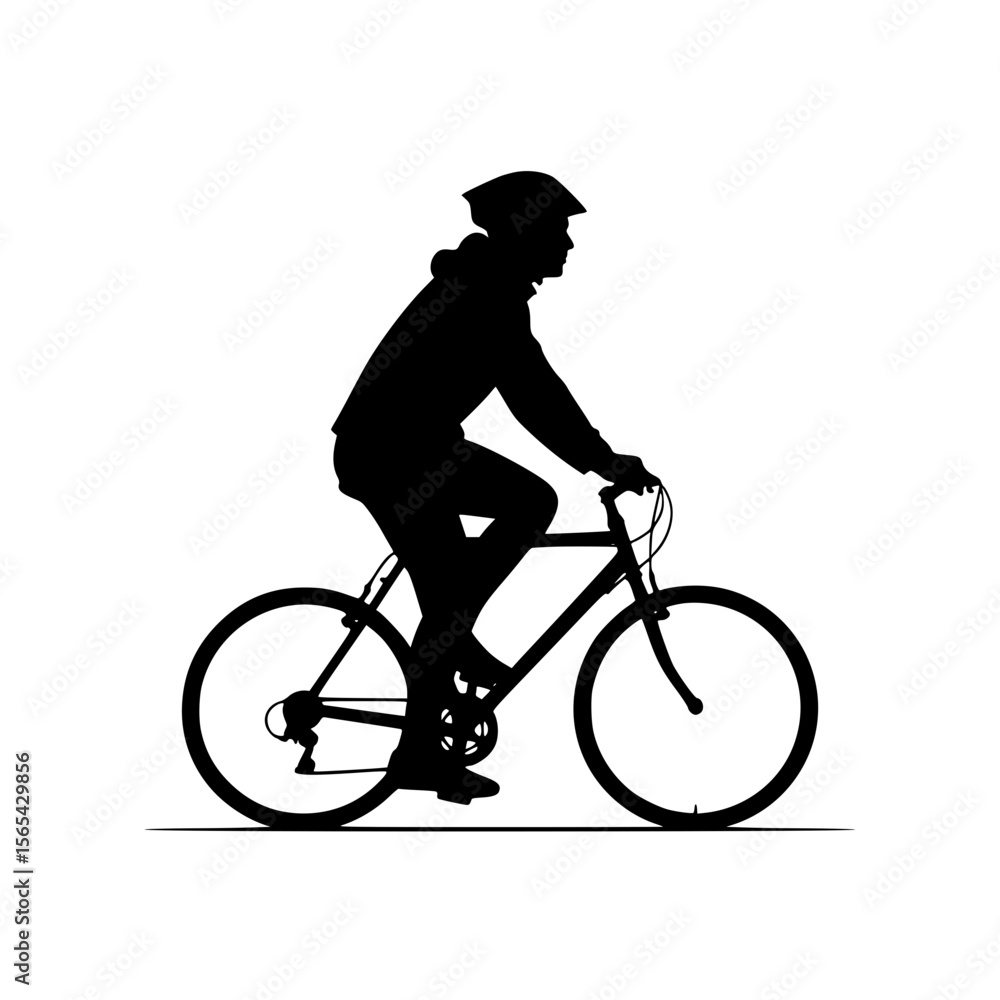 Obraz premium Silhouette of a Cyclist Riding a Bicycle Wearing a Helmet and Jacket