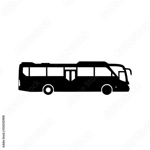 Black Silhouette of a Modern Coach Bus with Many Windows