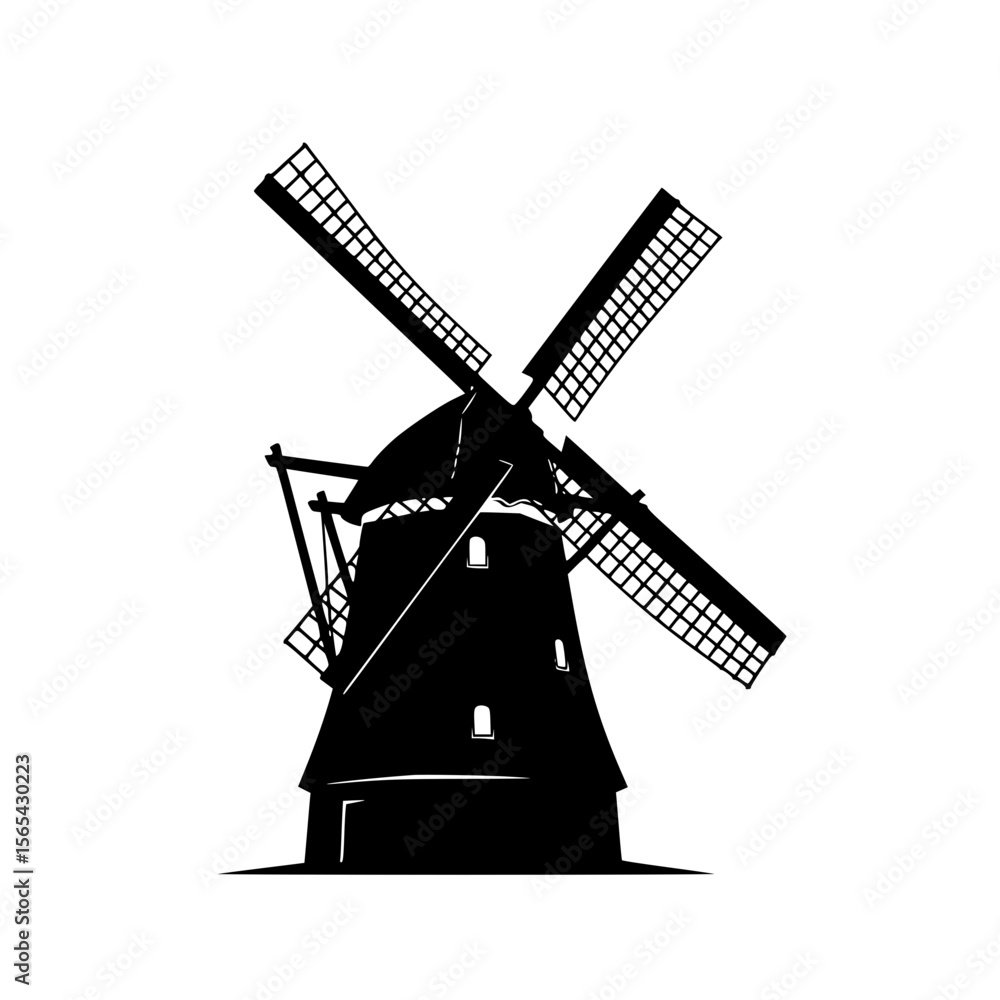 Obraz premium Classic Silhouette of a Dutch Windmill Turning in the Breeze