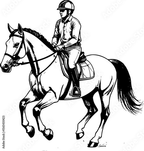 A jockey riding a galloping horse in a determined mood, a vector drawing depicting a horse race on a transparent background.