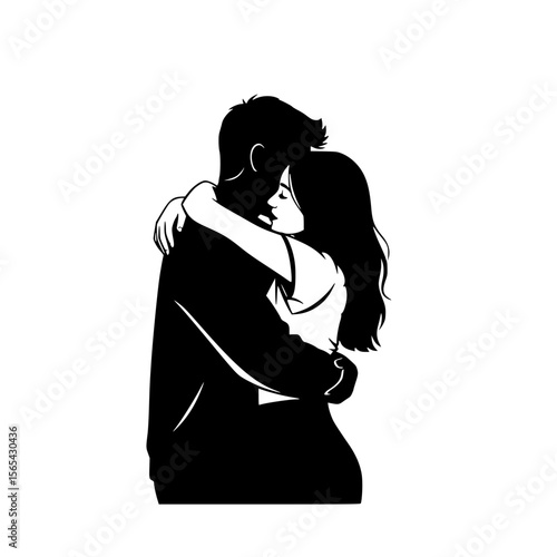 Couple Embracing Tightly Silhouette of Two People Hugging Close Together