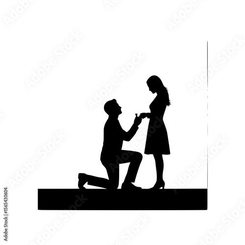 Man Kneeling Proposing Marriage to Woman Silhouette